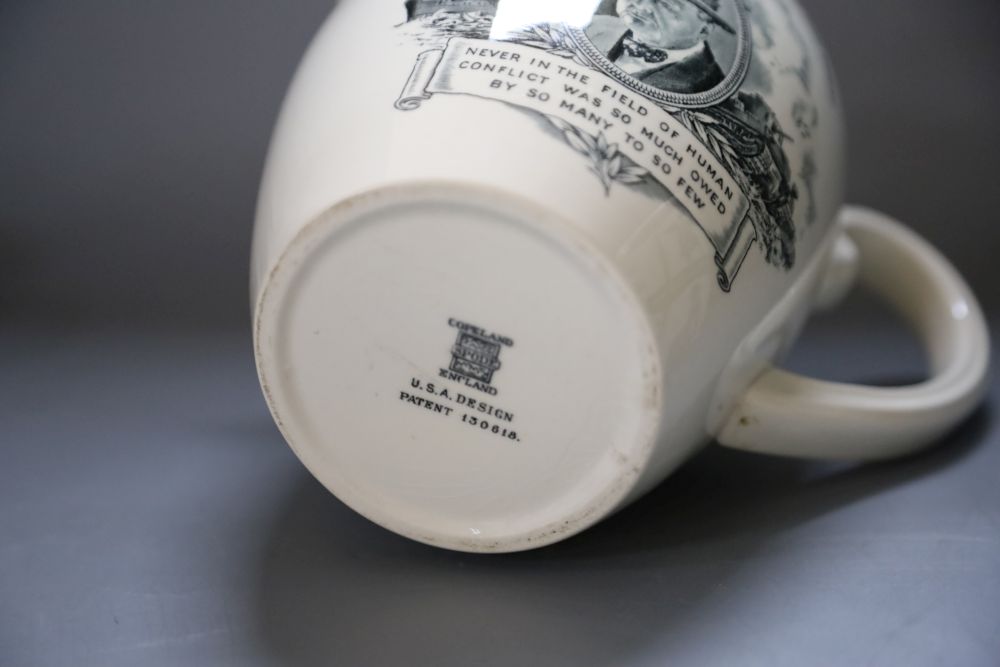 Commemorative ceramics including Coronation mug, 1937, designed by Dame Laura Knight, 8cm and a Copeland Spode Churchill jug, 16cm (6)